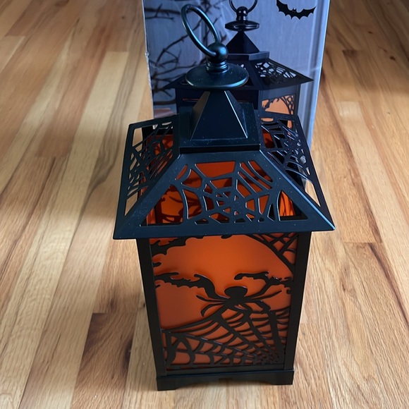 Halloween Lantern - 7.1”Lx7.1”Wx15.2”H. Includes LED candle with auto timer. - Picture 5 of 9